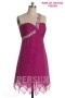Robe de cocktail asymétrique en Tencel rose jupe fantaisie Ligne A bretelle strassée