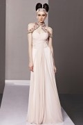Elegantes A Linie Empire Perlen verziertes Pelerine Stehkragen Abendkleid aus Chiffon