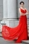 Robe asymétrique longue élégante pour soirée rouge drapé latéral