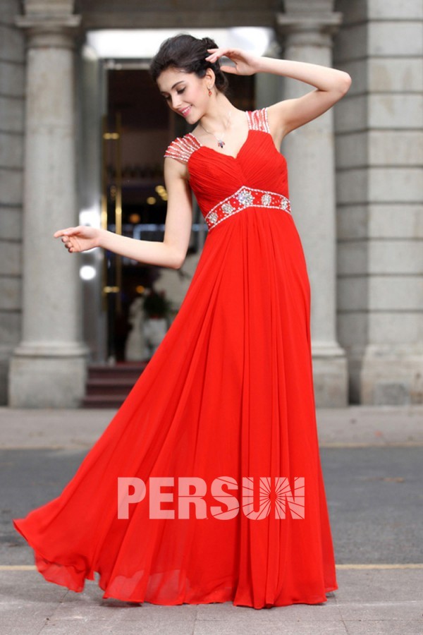 achat robe ceremonie femme rouge col V pas cher en ligne