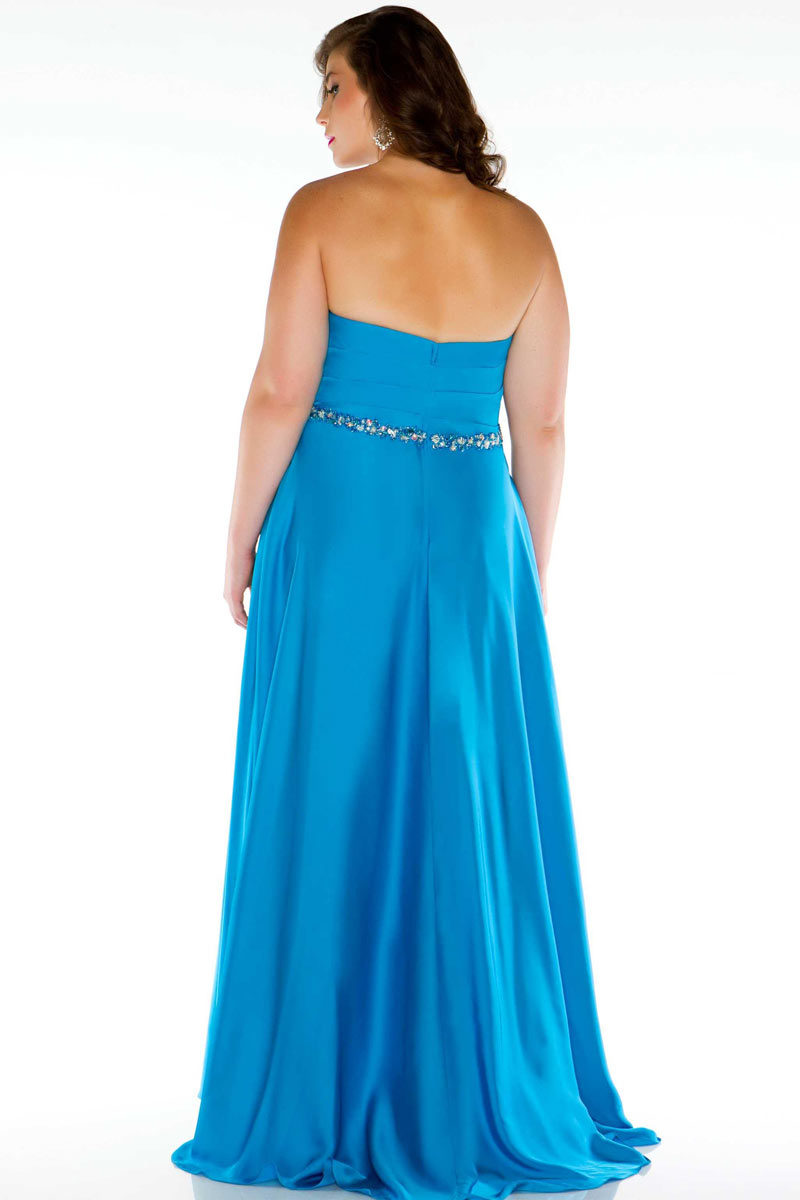 Robe De Soirée Bleu Longue Bustier Droit Pour Femmes Rondes