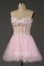 Petite robe rose sexy pour bal bustier coeur floral pailleté