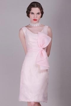 Robe rose courte fourreau vintage à grand nœud papillon