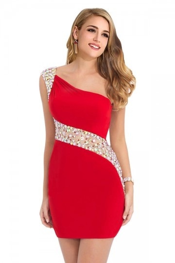 Sexy robe courte rouge ajourée à coupe moulante