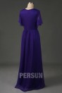 Robe soirée violet indigo pour femme ronde encolure drapé avec mancherons