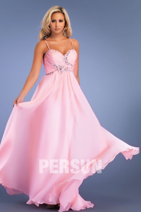 Robe De Bal En Tencel En Rose Décolletée En Coeur à A Ligne Ornée De Bijoux Persunfr 