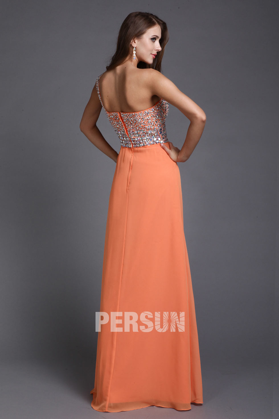 achat en ligne robe orange à haut en strass faite sur mesure