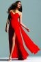 Robe de bal plissée moulante rouge décolletée en coeur en mousseline de soie avec fente frontale