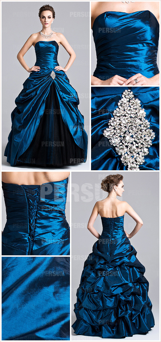 robe de gala bleue avec laçage au dos