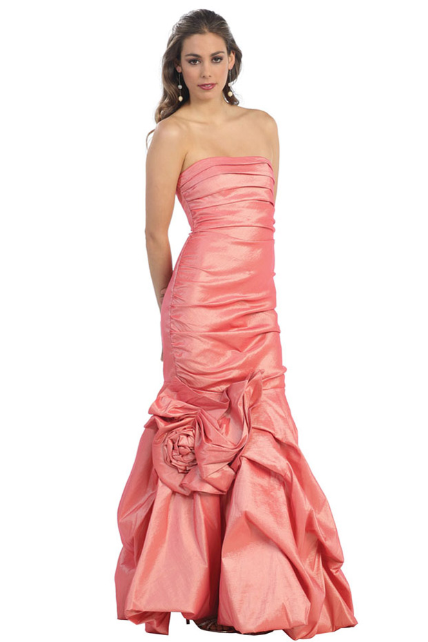 achat en ligne robe de gala rose fourreau longue avec plis à prix bas