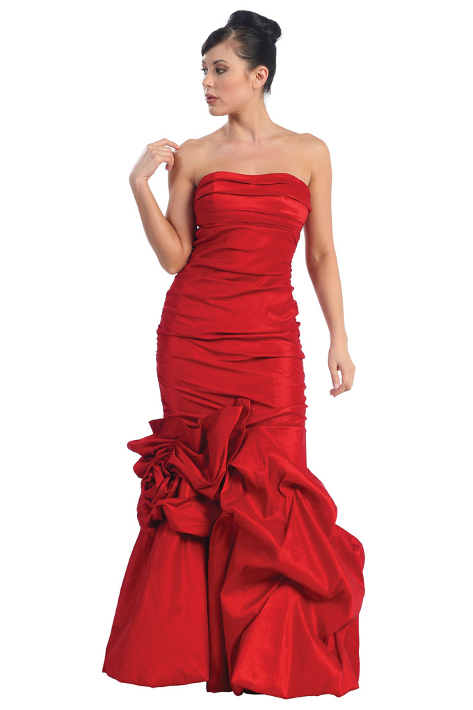 acheter robe se soirée rouge longue sans bretelles à prix discount
