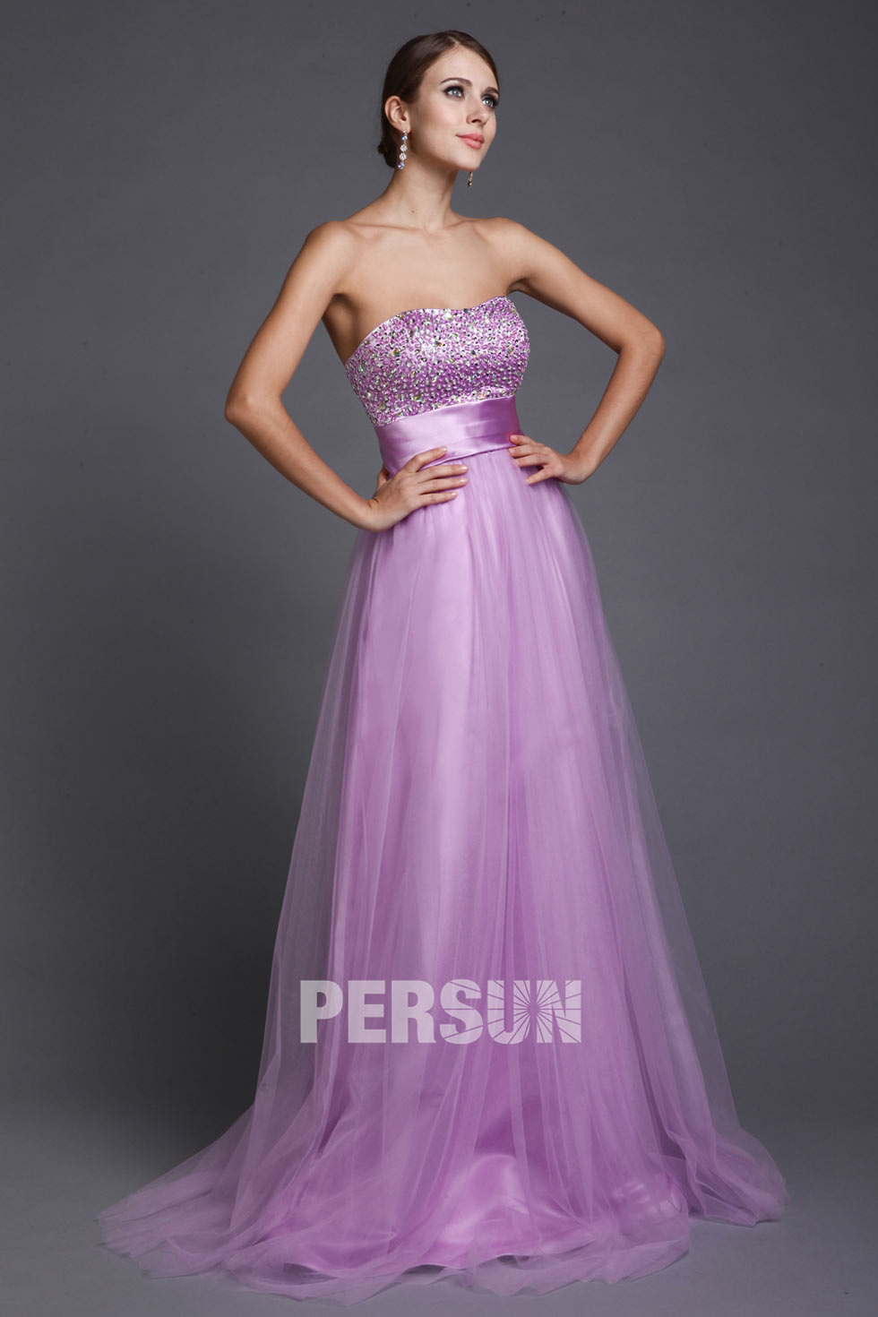 robe bustier longue en couleur lilac pour bal et soirée