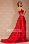 Rouge robe de bal bustier décolleté en cœur sans bretelle Ligne A en taffetas