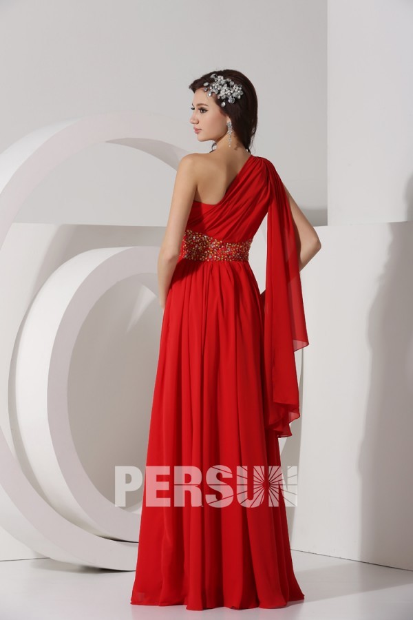 robe soiree rouge elegante épaule asymétrique à prix discount