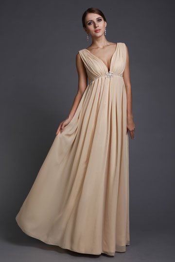 Low V Empire Maternity formal dress in Chiffon champagne