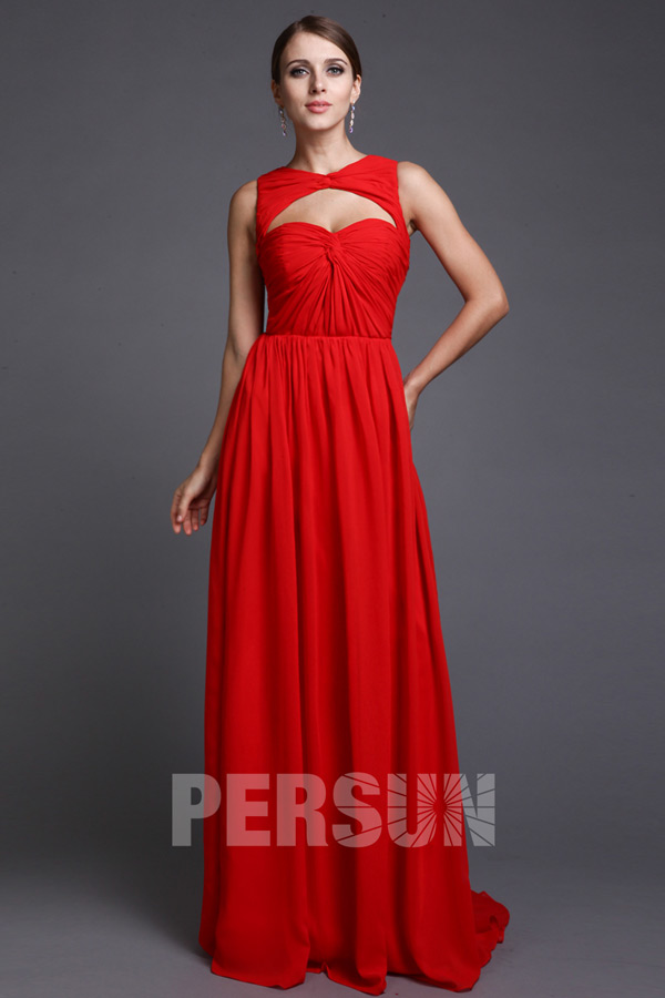 robe de soirée rouge modeste encolure ajoure