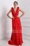 Rouge robe sexy longue encolure en V plongeant ornée de fleur