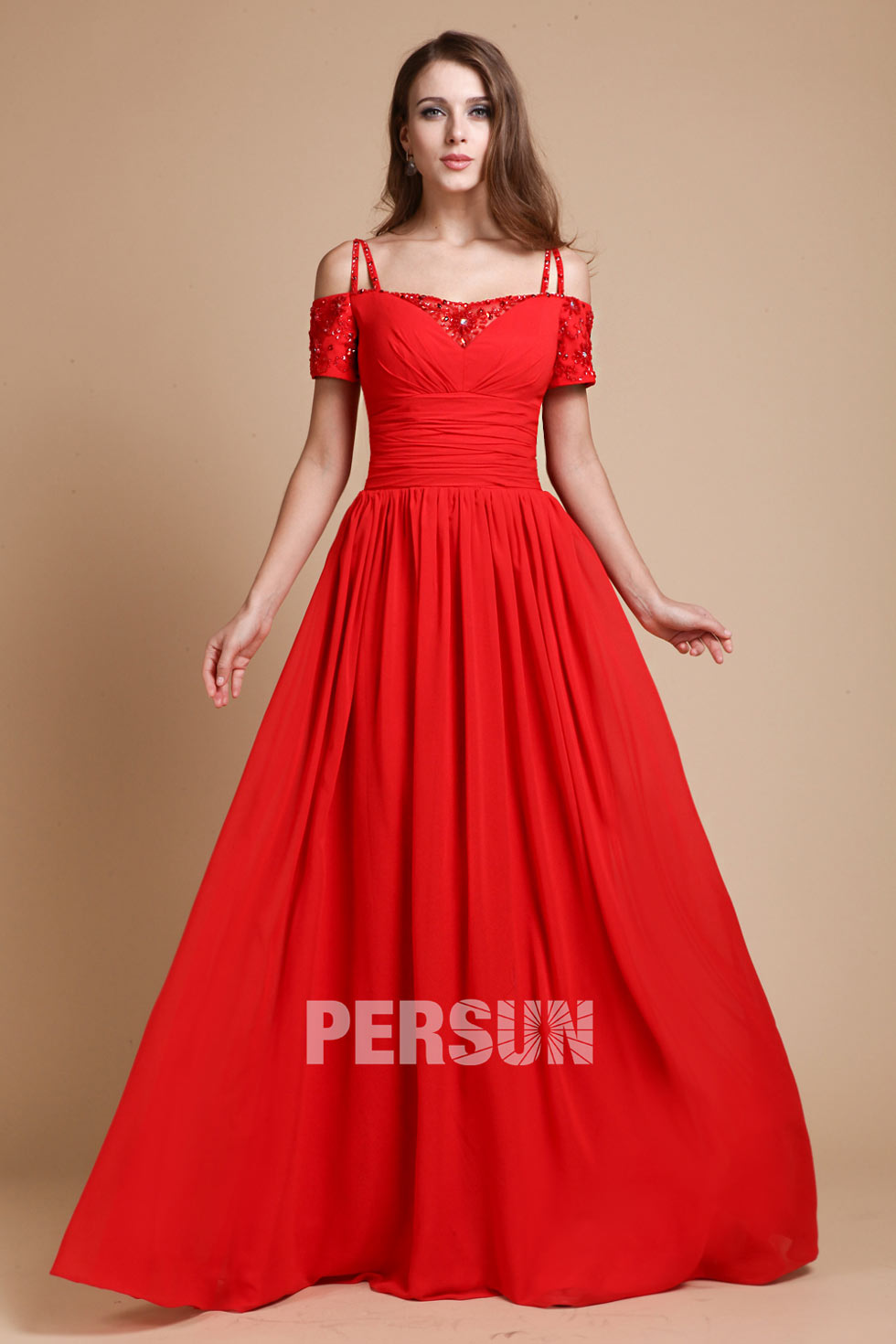 robe de gala de soirée vintage rouge en mousseline