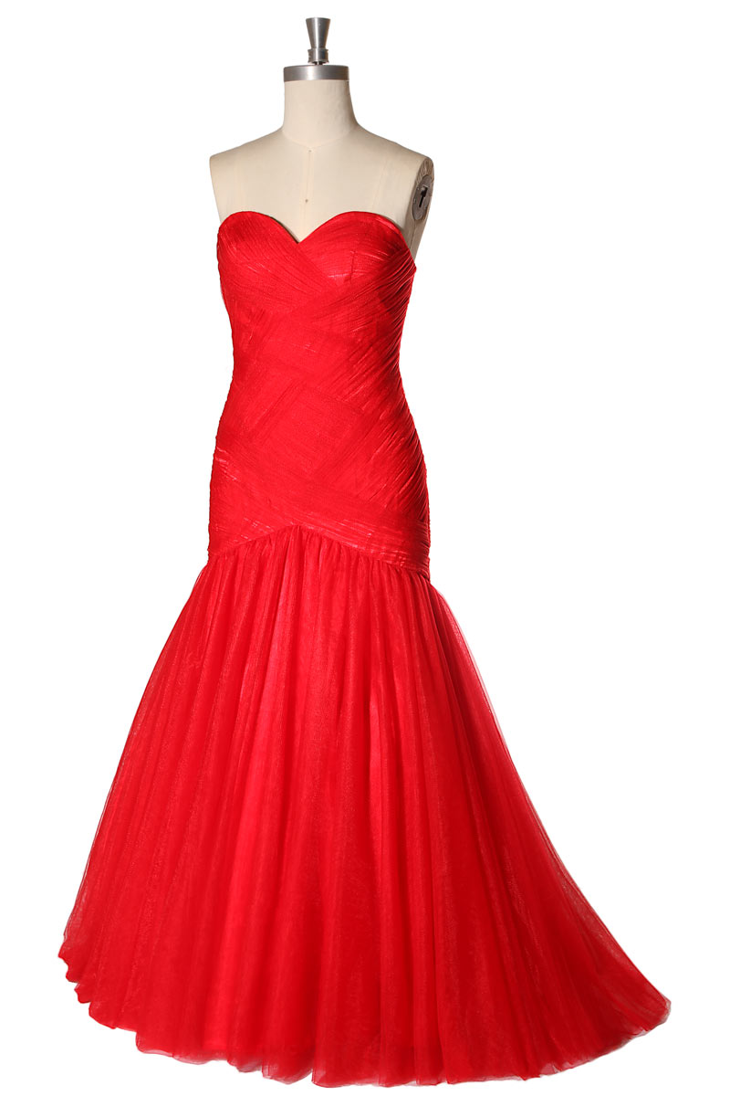 robe de soirée sirène rouge bustier coeur simple 