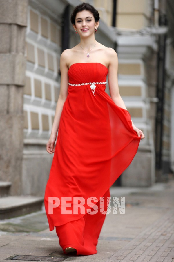 boutique robe bustier mousseline rouge pas cher pour cérémonie