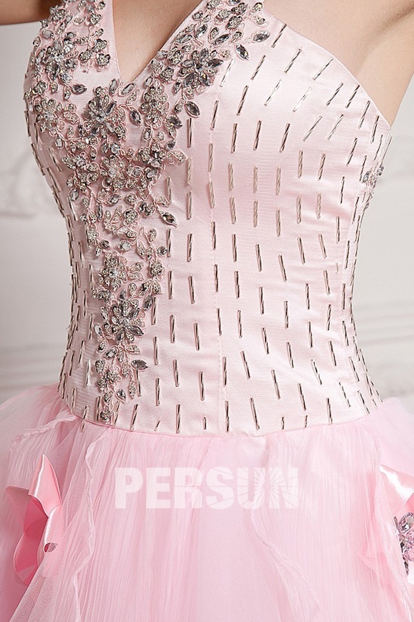 robe concours de beauté rose à jupe agrémenté d'étoile et bustier perlé