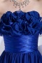 Robe de soirée bleu foncé ligne-A fleurs à la main