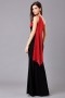 Robe de bal longue sirène contraste rouge noire ornée de bijoux