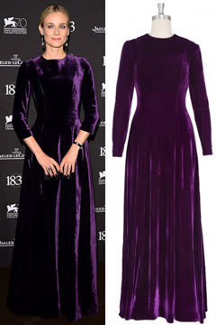 Robe Diane Kruger empire col rond en velvet violette