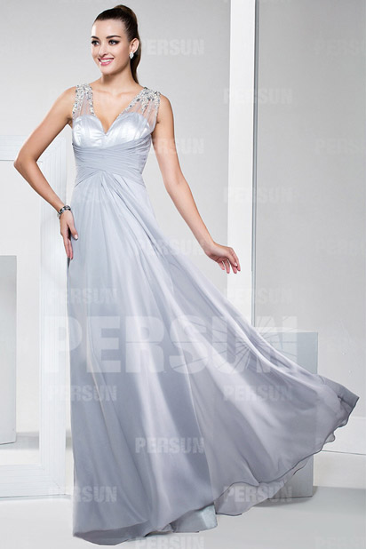 Gray tone Long Wedding guest/Evening Dress with sheer back PPDA0089 ...