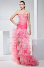 Robe de bal spectaculaire en organza rose corail