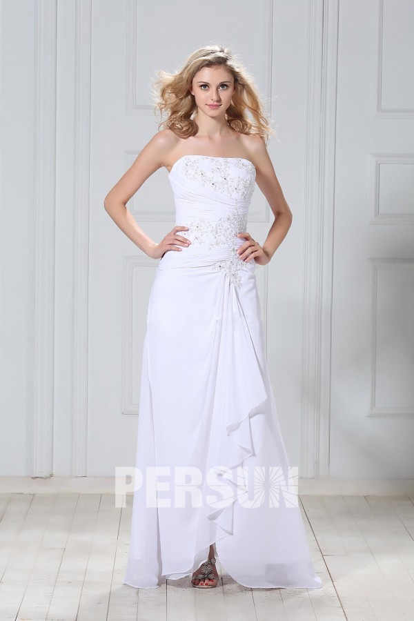 robe de mariée colonne en dentelle appliquée jupe cascade