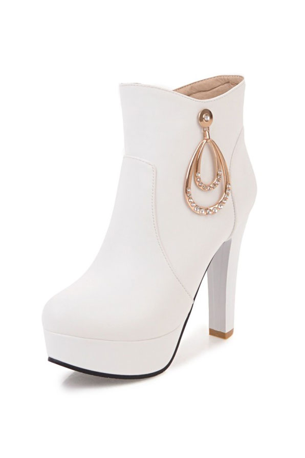 El gant Bottines blanches talon haut en cuir avec plate forme