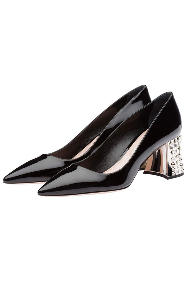 escarpin talon carré doré