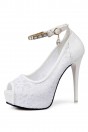 Escarpin pour mariage dentelle rose plateforme bout ouvert avec bride strassé