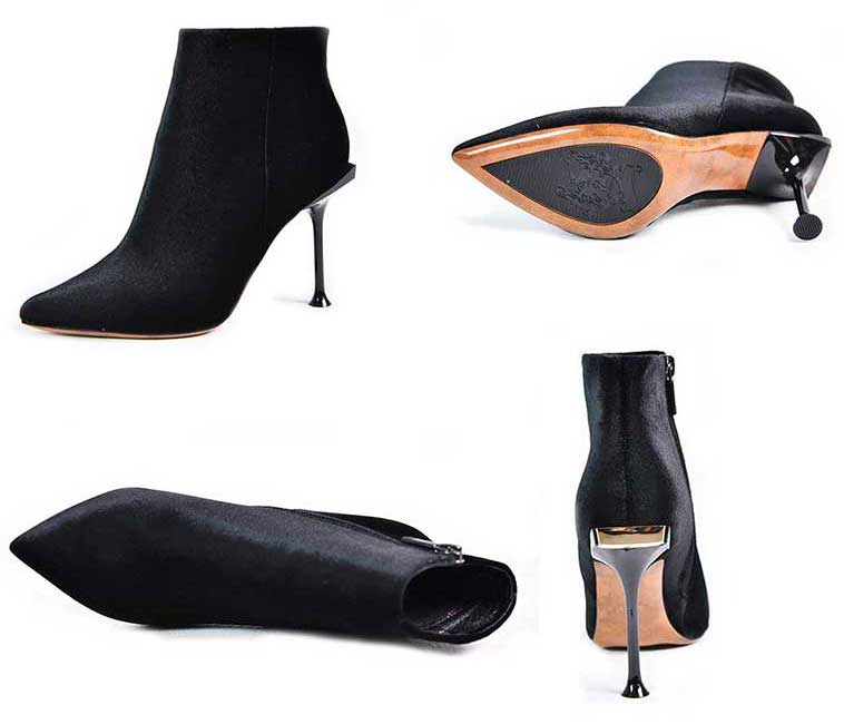 bottine noir velours à bout pointu talon haut pour mariage d'hiver