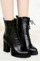Bottes motardes noirs femme plate-forme talon haut à lacets