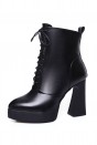 Bottes motardes noirs femme plate-forme talon haut à lacets