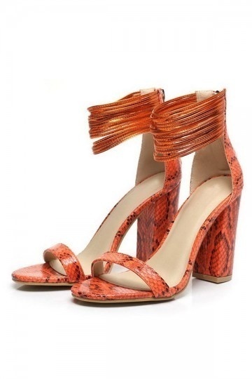 sandales pas cher oranges serpentines avec brides fines