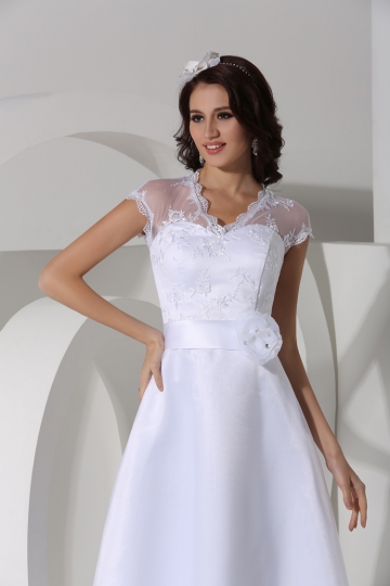 Cheap A-line Sweetheart Applique Lace Ankle Length Organza Wedding ...