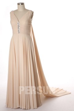 Robe mariée en Mousseline ornée de strass Col V Ligne A avec bretelle