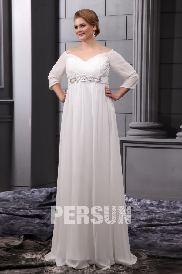 robe de mariée grande taille simple épaule dénudée taille embelli de strass à manche