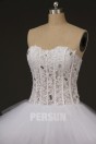 Violaine : Robe de mariée court devant longue derrière bustier transparent appliqué