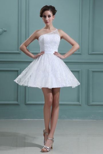 Mini robe dentelle blanche col asymétrique