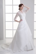 Klassisches V Ausschnitt Sequins Lang Ärmel Brautkleider aus Taft