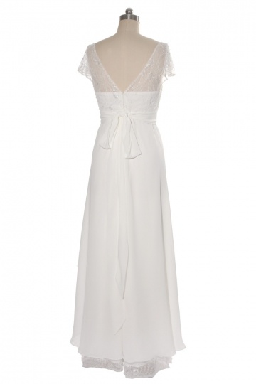 Simple V Neck Chiffon Long Maternity Bridal Gown with Short Sleeves ...