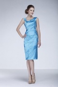 Chic Blaues Etui Linie Träger Knielang Abendkleid aus Satin