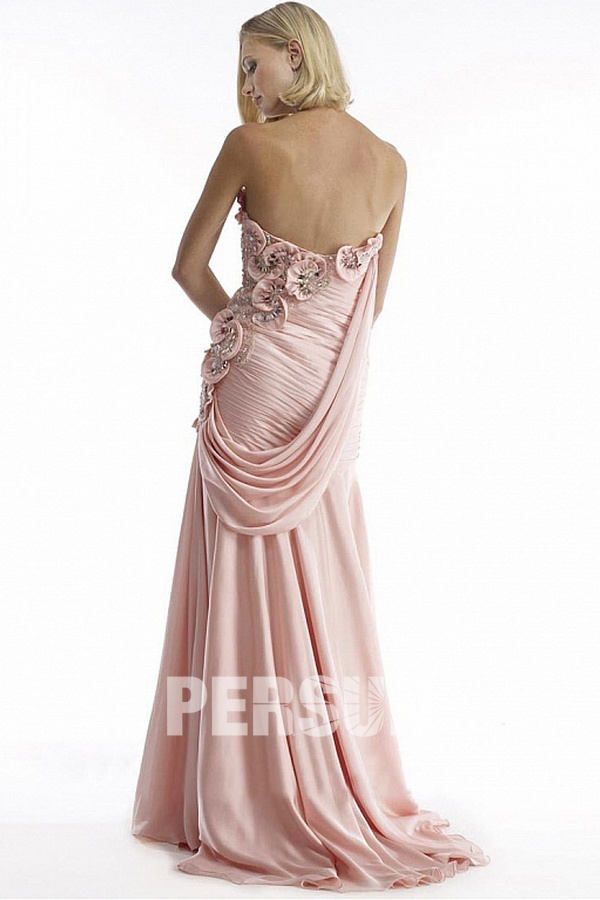 boutique robe plissée en mousseline rose pale dos nu pour soirée