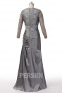 Vintage robe de soirée taffetas gris foncé trompette manches dentelle