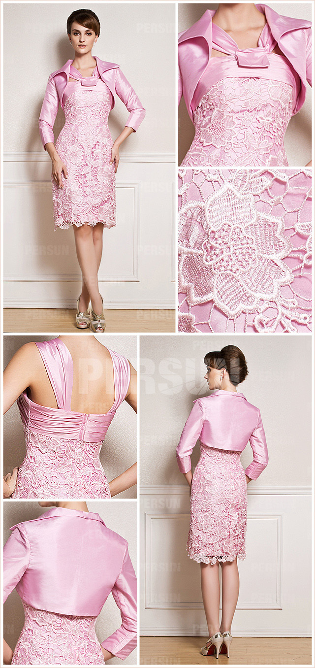 robe de cérémonie rose fourreau dentelle recouverte