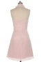 Robe demoiselle d'honneur en Mousseline rose pâle courte au genou encolure américaine ruchée
